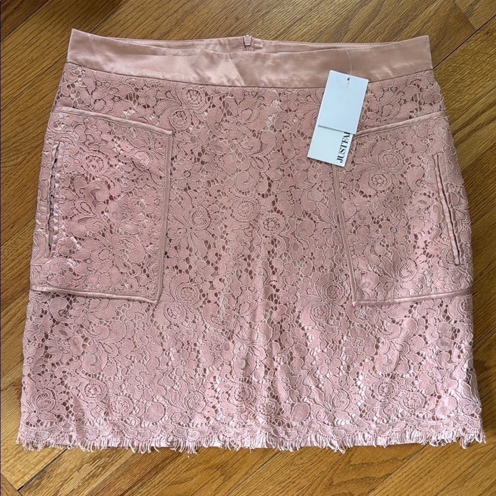 NEW NWT JustFab Pink Lace Skirt Women XL Fully Lined